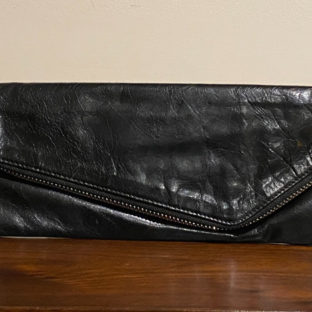 Impeccable condition Hobo Black Leather Envelope Clutch with asymmetrical flap